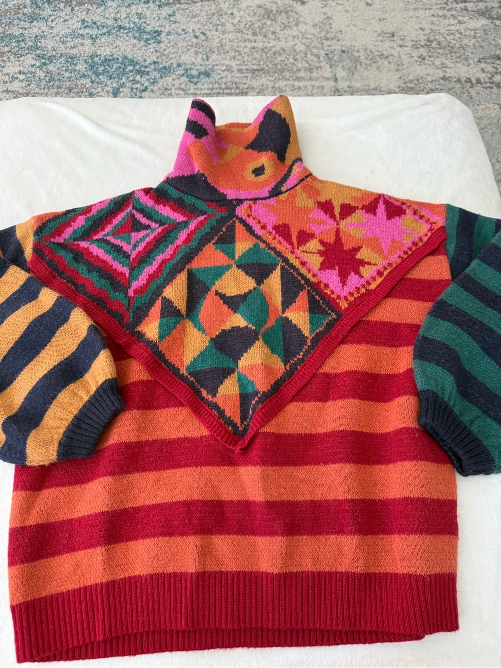 Farm Rio Turtleneck Colorful color block Sweater Size Small D75